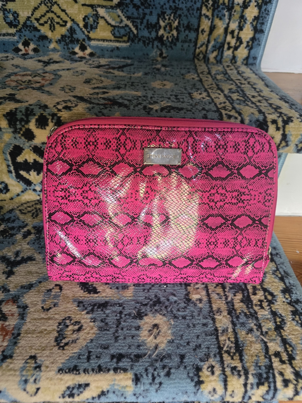 Steve Madden Hot Pink Snakeskin Cosmetic Case